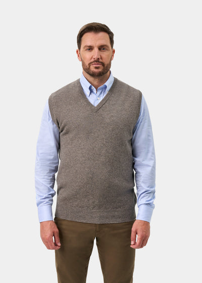 Norfolk Men's Lambswool Slipover in Vole - Classic Fit