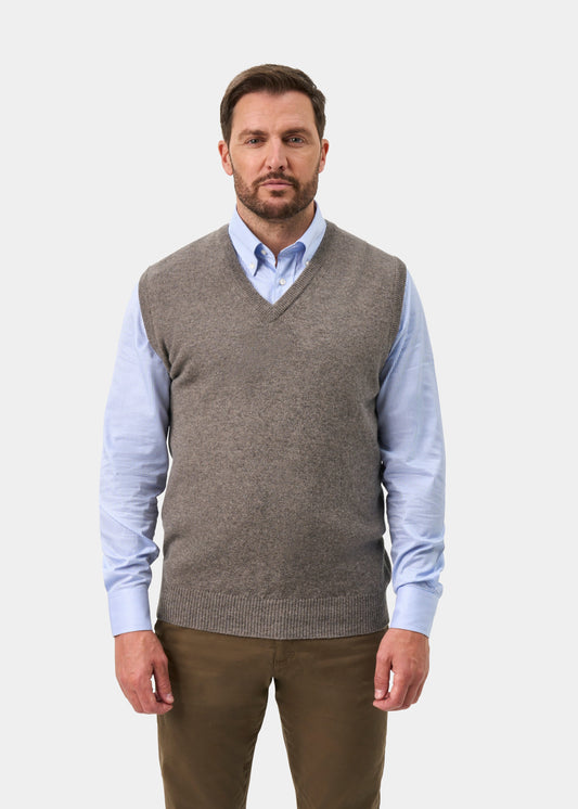 Norfolk Lambswool Vee Neck Slipover In Vole - Classic Fit