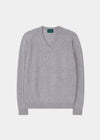 Jersey para Hombre con Cuello en V de Lana de Cordero en Mezcla de Gris Claro - Corte Regular