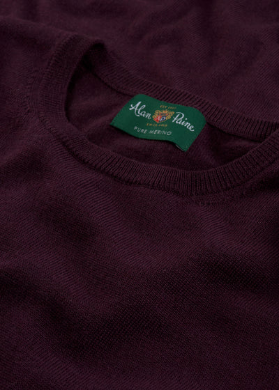 Men's Merino Wool Crew Neck Jumper in Black Grape