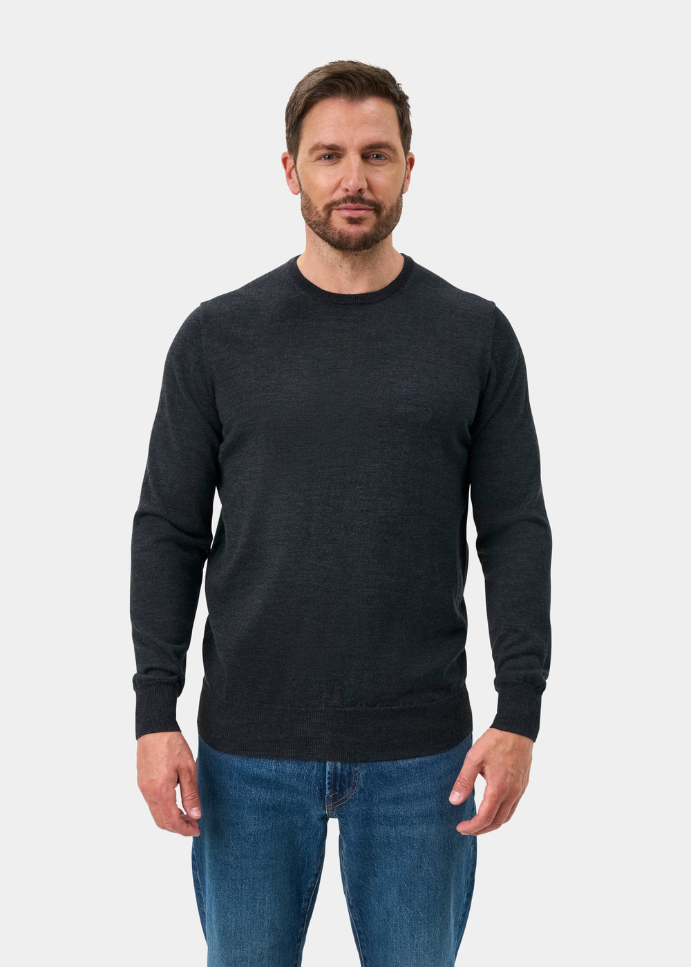 Radstone Merino Wool Crew Neck Jumper In Charcoal - Regular Fit