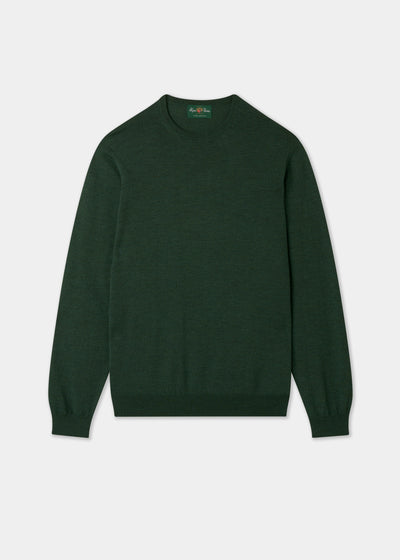 Men's Merino Wool Crew Neck Jumper in Hunter Green