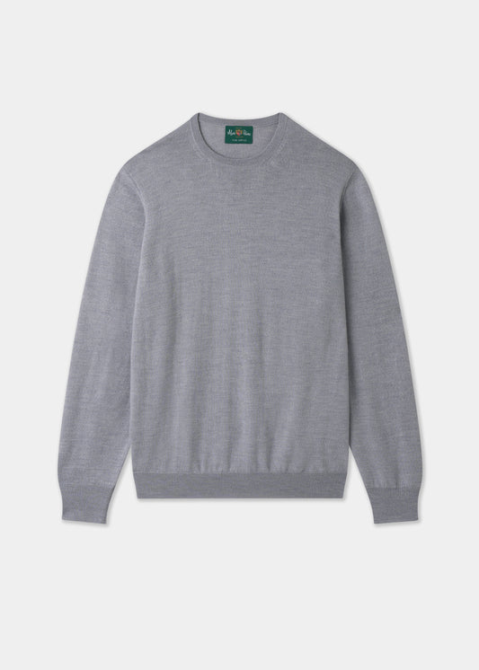 Men's Merino Wool Crew Neck Jumper in Light Grey Mix