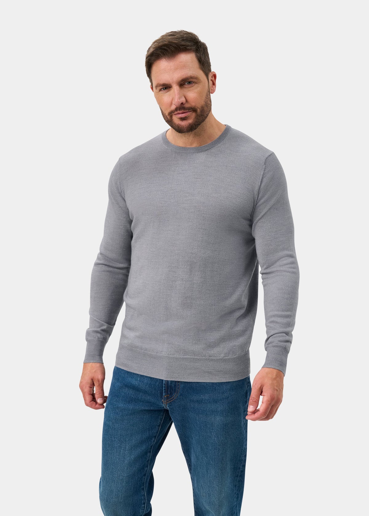 Jersey de cuello redondo Radstone de lana Merino en mezcla de gris - Corte regular