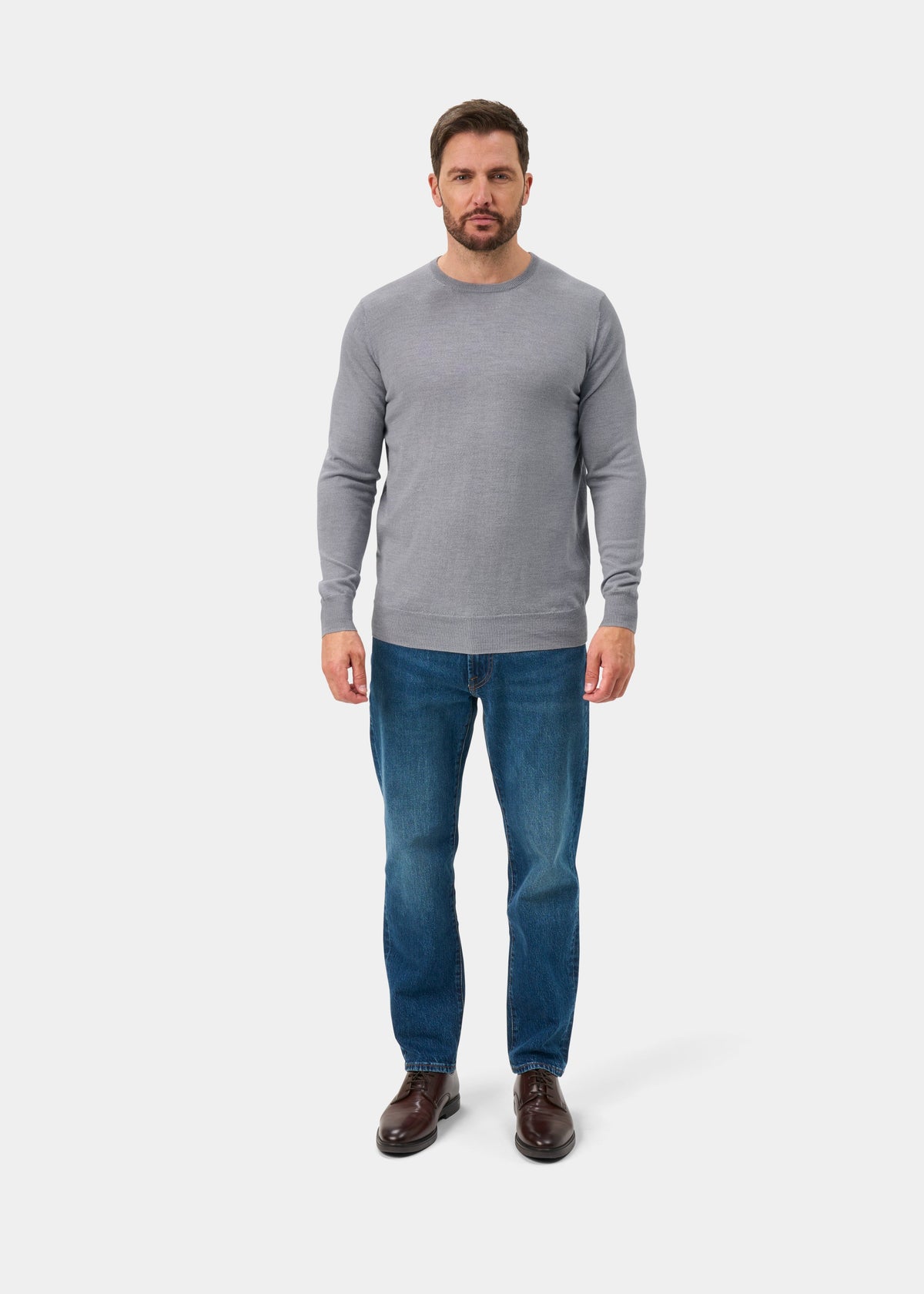 Jersey de cuello redondo Radstone de lana Merino en mezcla de gris - Corte regular