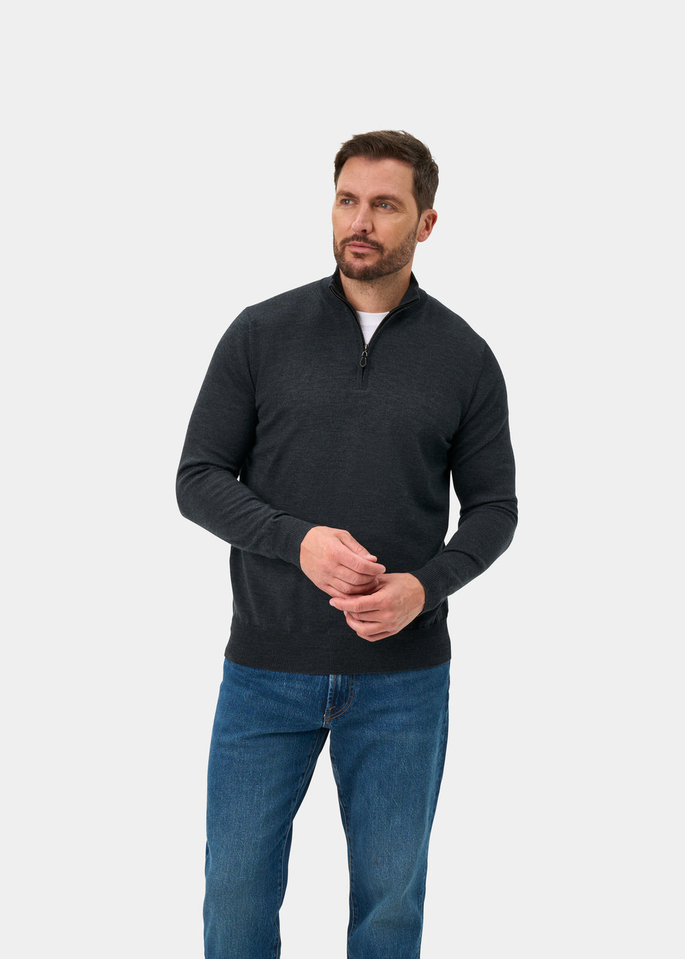 Barton Merino Wool 1/4 Zip Mock Jumper in Charcoal - Regular Fit