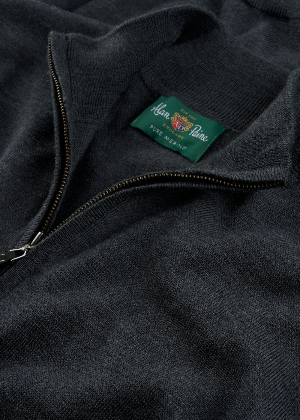 Men's Merino Wool Quarter Zip Neck Jumper in Charcoal