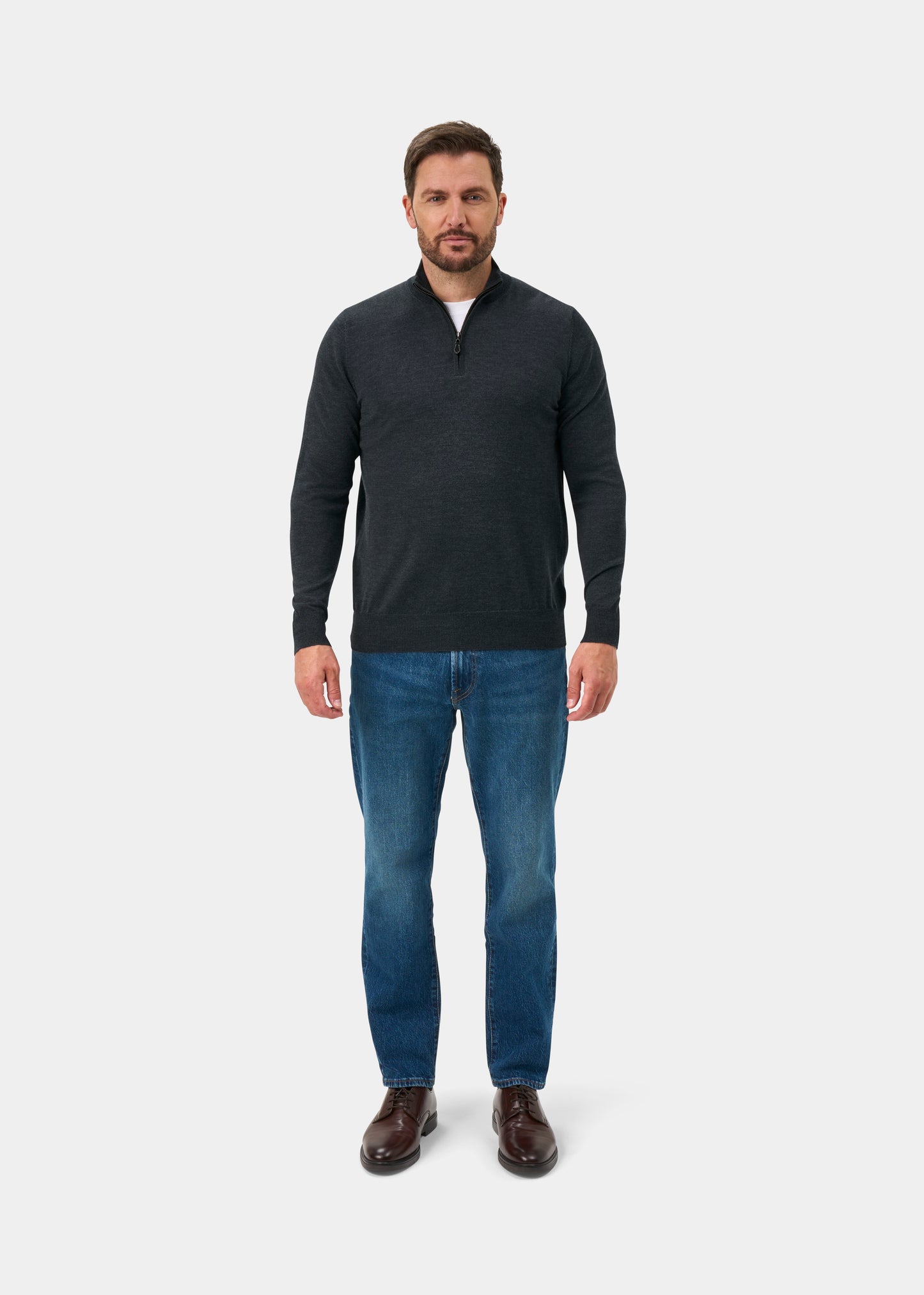 Barton Merino Wool 1/4 Zip Mock Jumper in Charcoal - Regular Fit