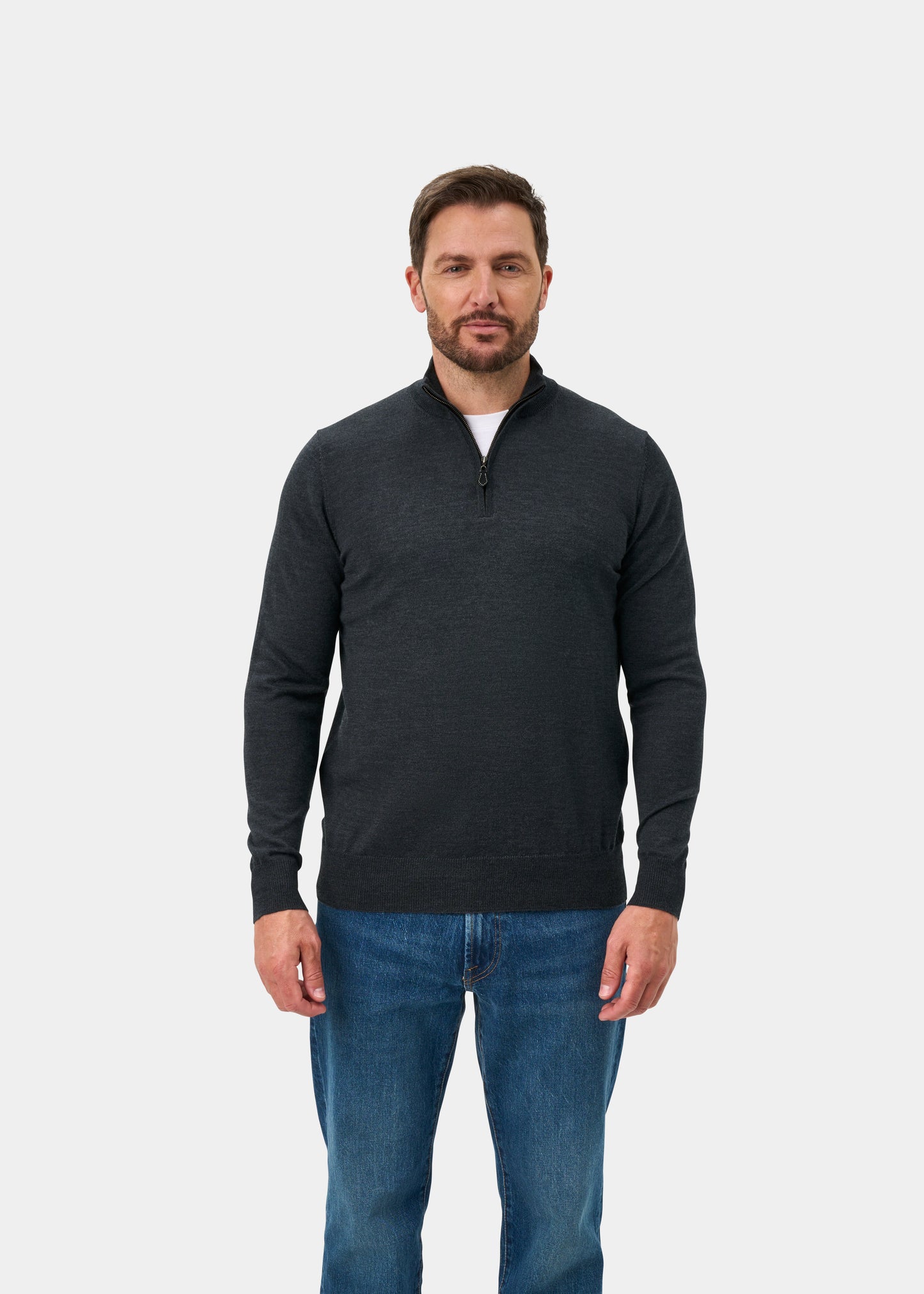 Barton Merino Wool 1/4 Zip Mock Jumper in Charcoal - Regular Fit