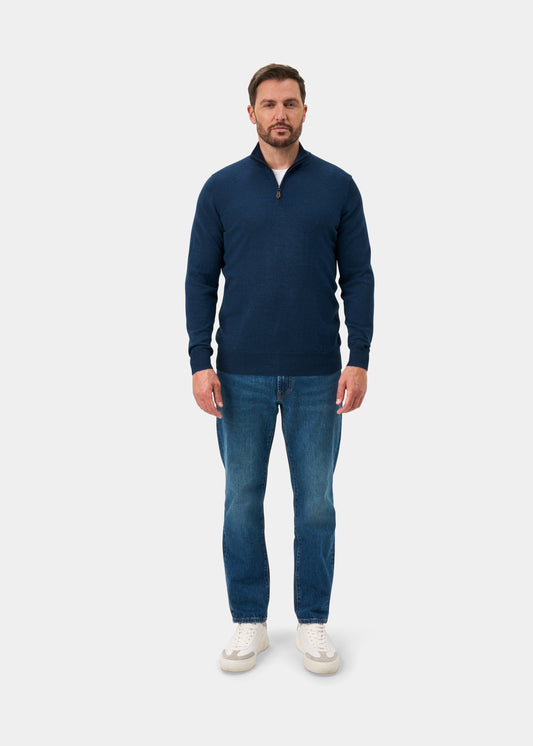Barton Merino Wool Quarter Zip Jumper In Indigo - Regular Fit
