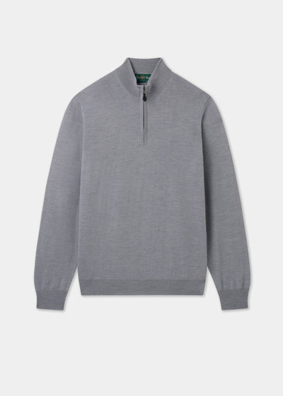 Men's Merino Wool Quarter Zip Neck Jumper in Light Grey Mix