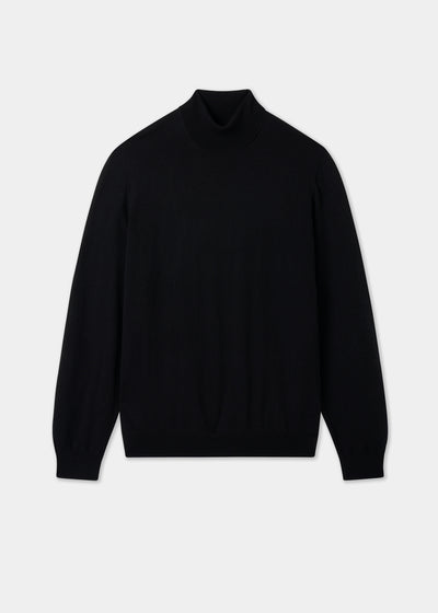 Men's Merino Wool Roll Neck Jumper in Black