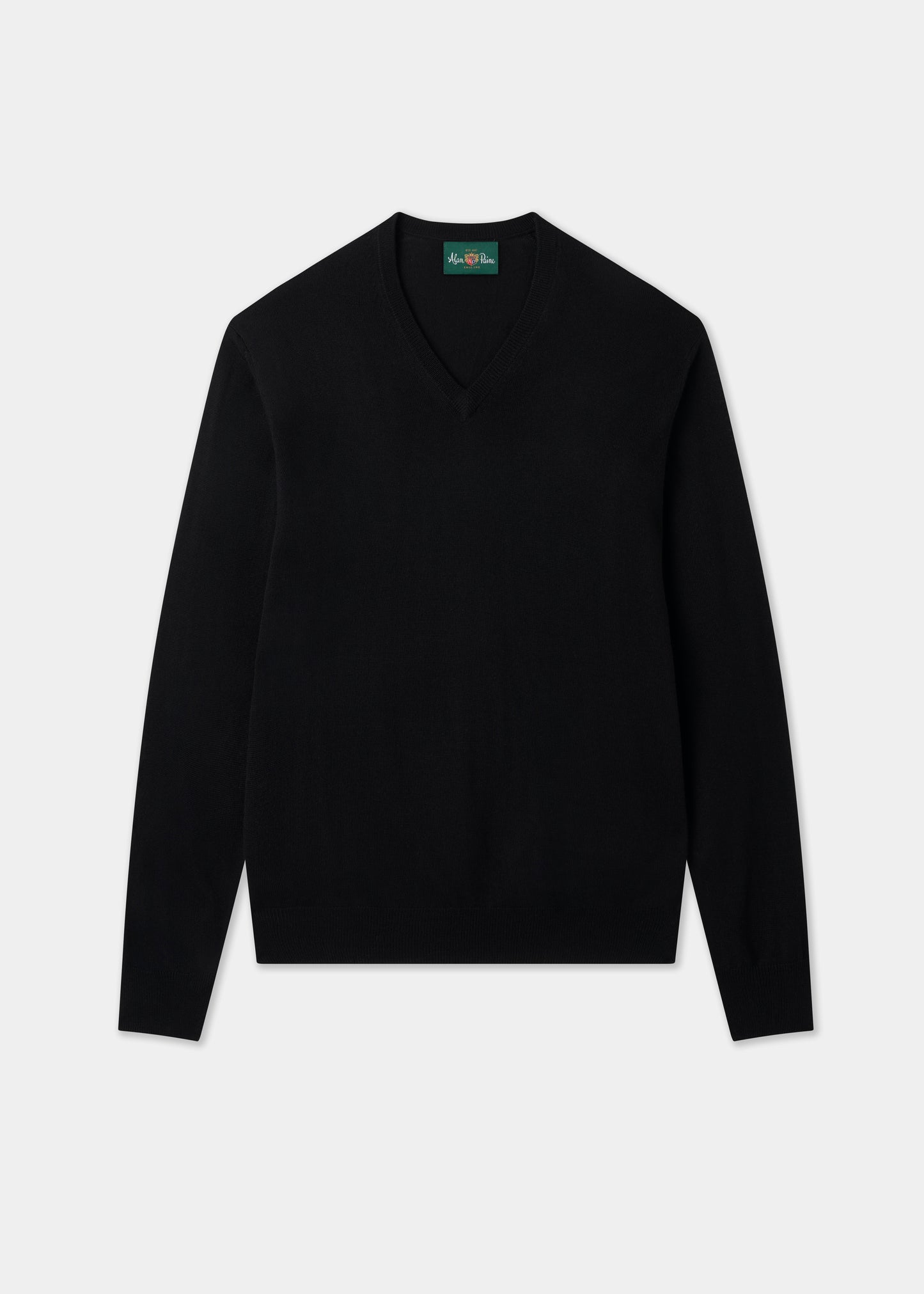 Men's Merino Wool Vee Neck Jumper in Black