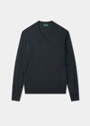 Men's Merino Wool Vee Neck Jumper in Charcoal