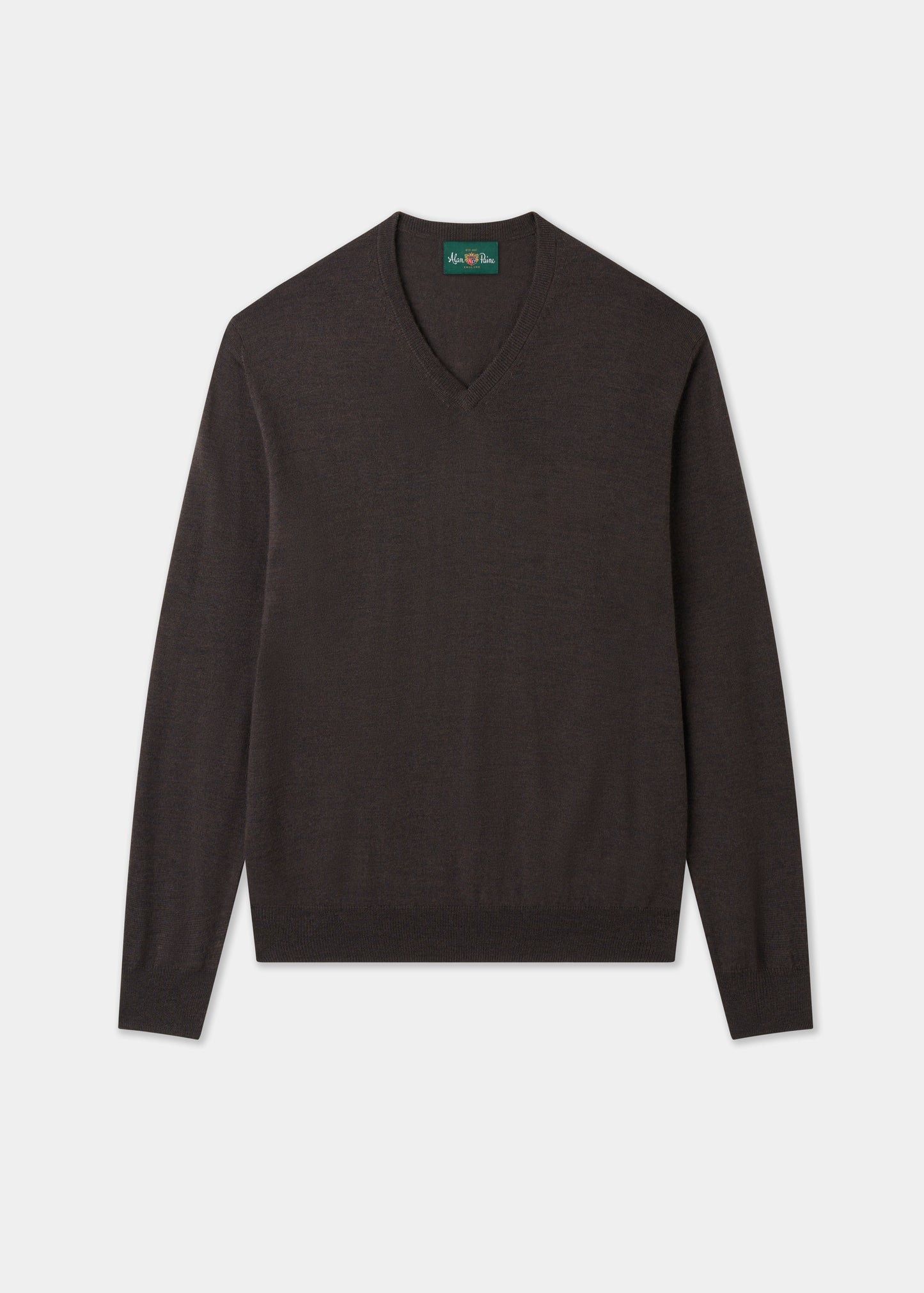 Men's Merino Wool Vee Neck Jumper in Dark Brown
