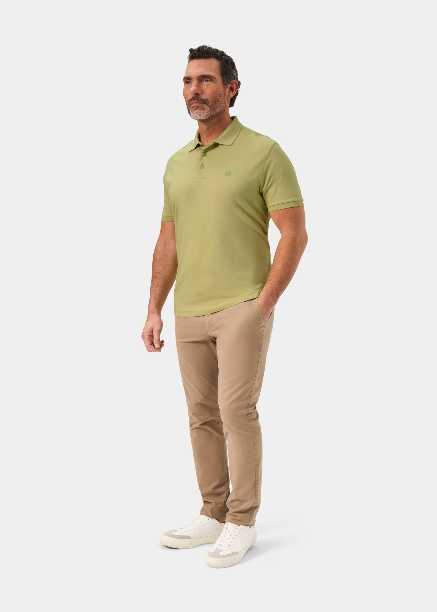 Men's Pique Cotton Polo Shirt in Olive Green