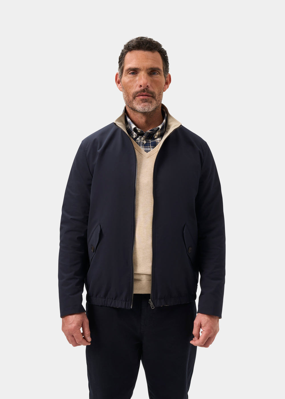 Men's Polyester Reversible Bomber Jacket in Beige & Navy
