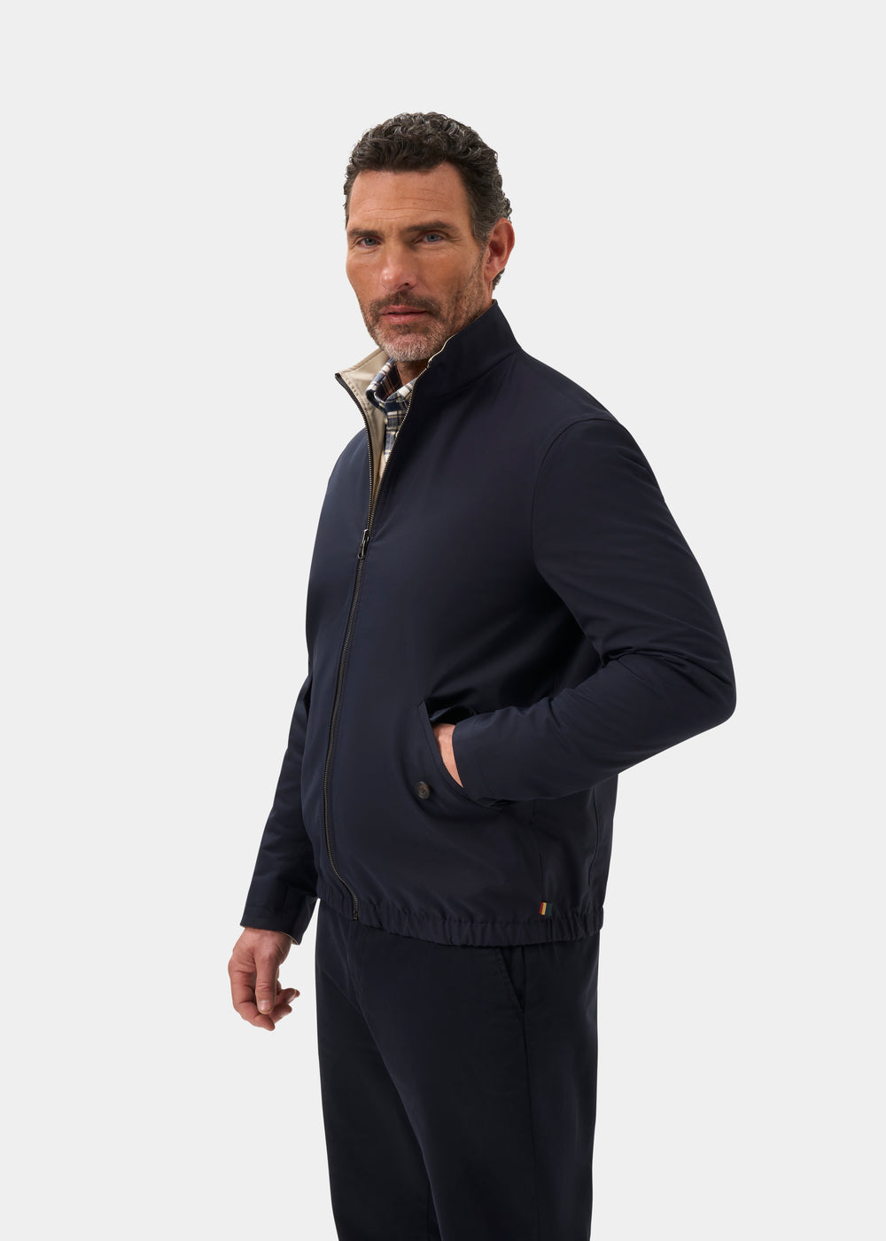 Men's Polyester Reversible Bomber Jacket in Beige & Navy