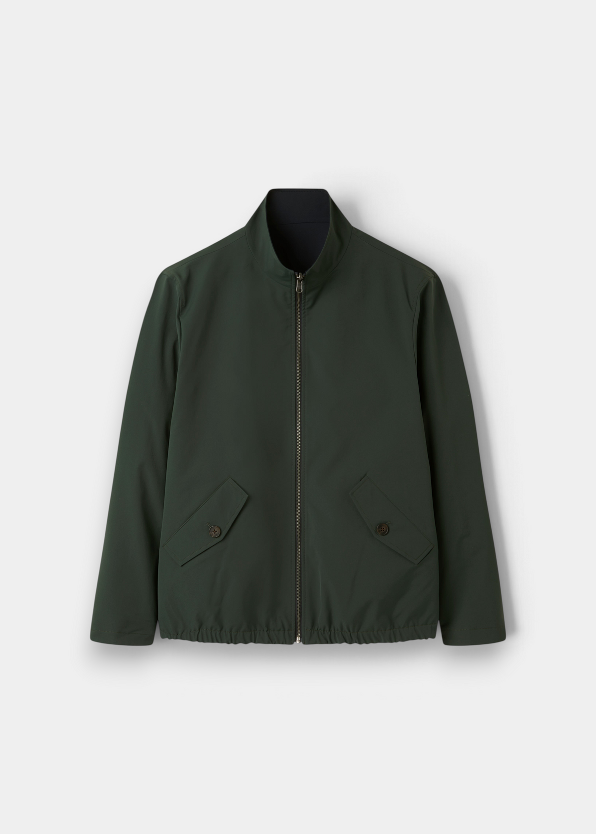 Lakeward Men’s Reversible Bomber Jacket in green and navy, water-resistant with high collar, shown on white background.