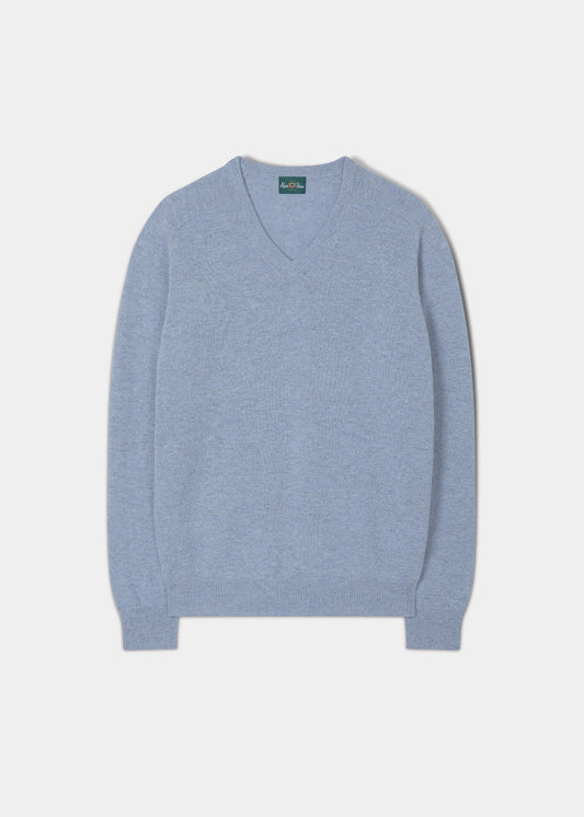 Jersey de hombre en lana de cordero con cuello en V en Paradise Blue - Regular Fit