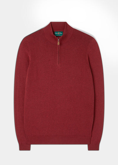 Men's Cotton Cashmere 1/4 Zip Jumper In Cherry