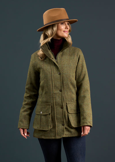 Rutland Ladies Tweed Waterproof Shooting Coat In Hemp