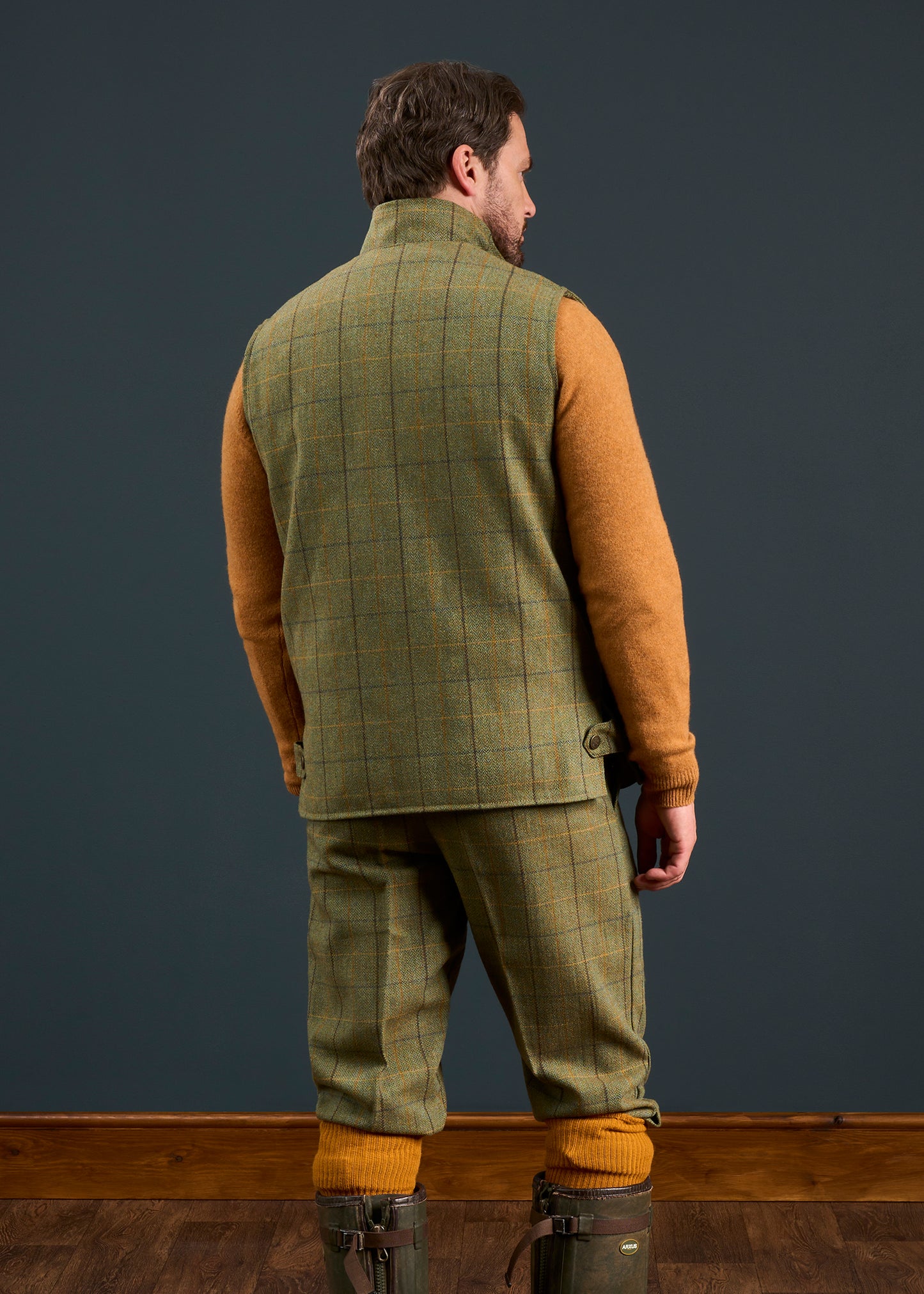 Rutland Men's Tweed Waistcoat In Dark Moss 
