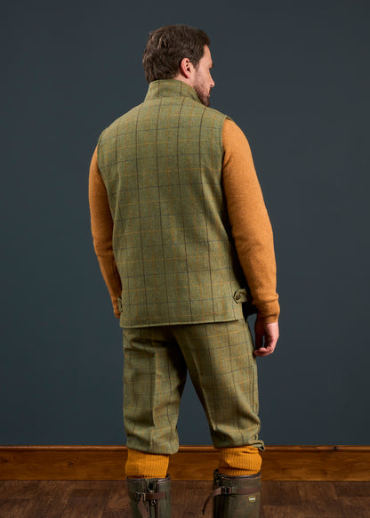 Rutland Men's Tweed Waistcoat In Dark Moss 