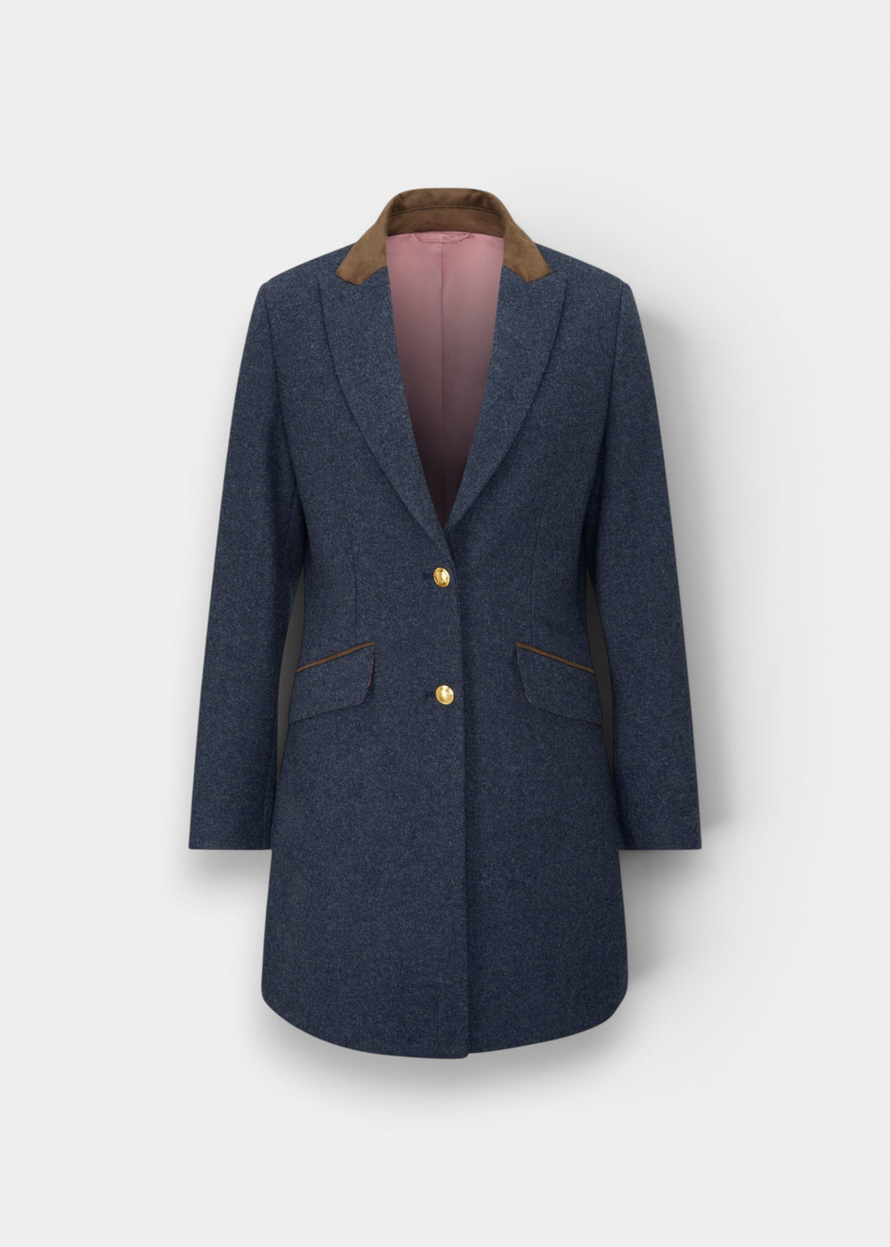 Surrey Ladies Tweed Water Repellent Mid-Thigh Coat in Blue  -  Regular Fit