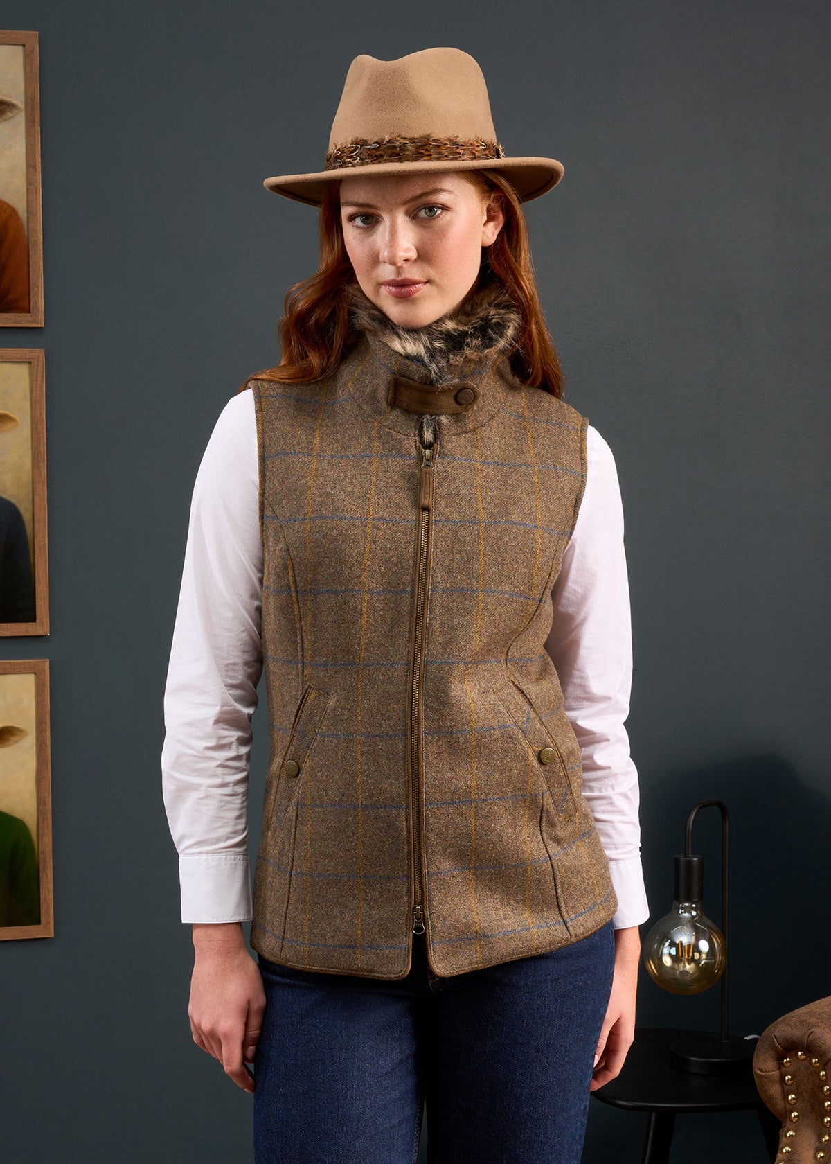 Surrey Ladies Tweed Gilet In Seabrook