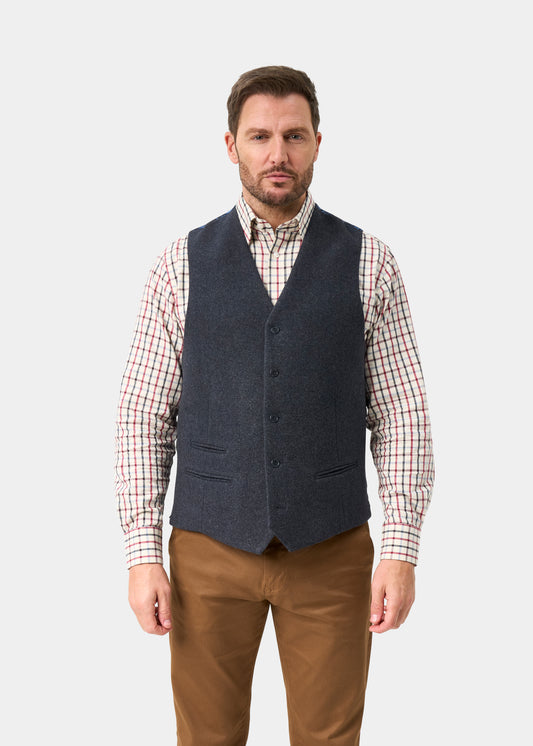 Chaleco Surrey para hombre de tweed con forro repelente al agua en azul - Corte regular