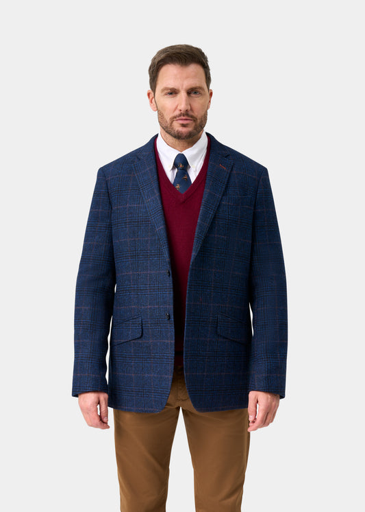 Blazer Surrey de Tweed con Forro en Cuadro Azul Marino - Corte Regular