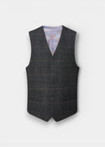 Surrey Men's Tweed Water Repellent Lined Waistcoat in Green Check  -  Regular Fit