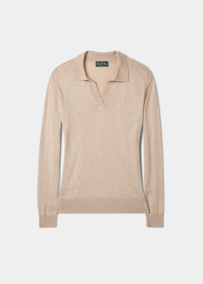 Uma Cotton Cashmere Open Placket Jumper In Sand