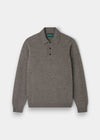 Alan Paine Bilsdean men's long sleeve polo in vole grey lambswool with a three-button placket and saddle shoulders.