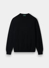 Alan Paine black crew neck jumper in 100% cashmere with ribbed hem and cuffs in a regular fit.
