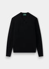 Alan Paine black V-neck jumper in soft lambswool with a classic fit, saddle shoulders, and ribbed cuffs and hem.