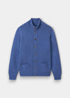 Landford Lambswool Buttoned Mock Neck Jumper in Blue Velvet, regular fit, laid flat on a white background.