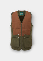 Bredon Men’s Shooting Waistcoat in olive, regular fit, zip-up with large cartridge pockets, shown on white background.