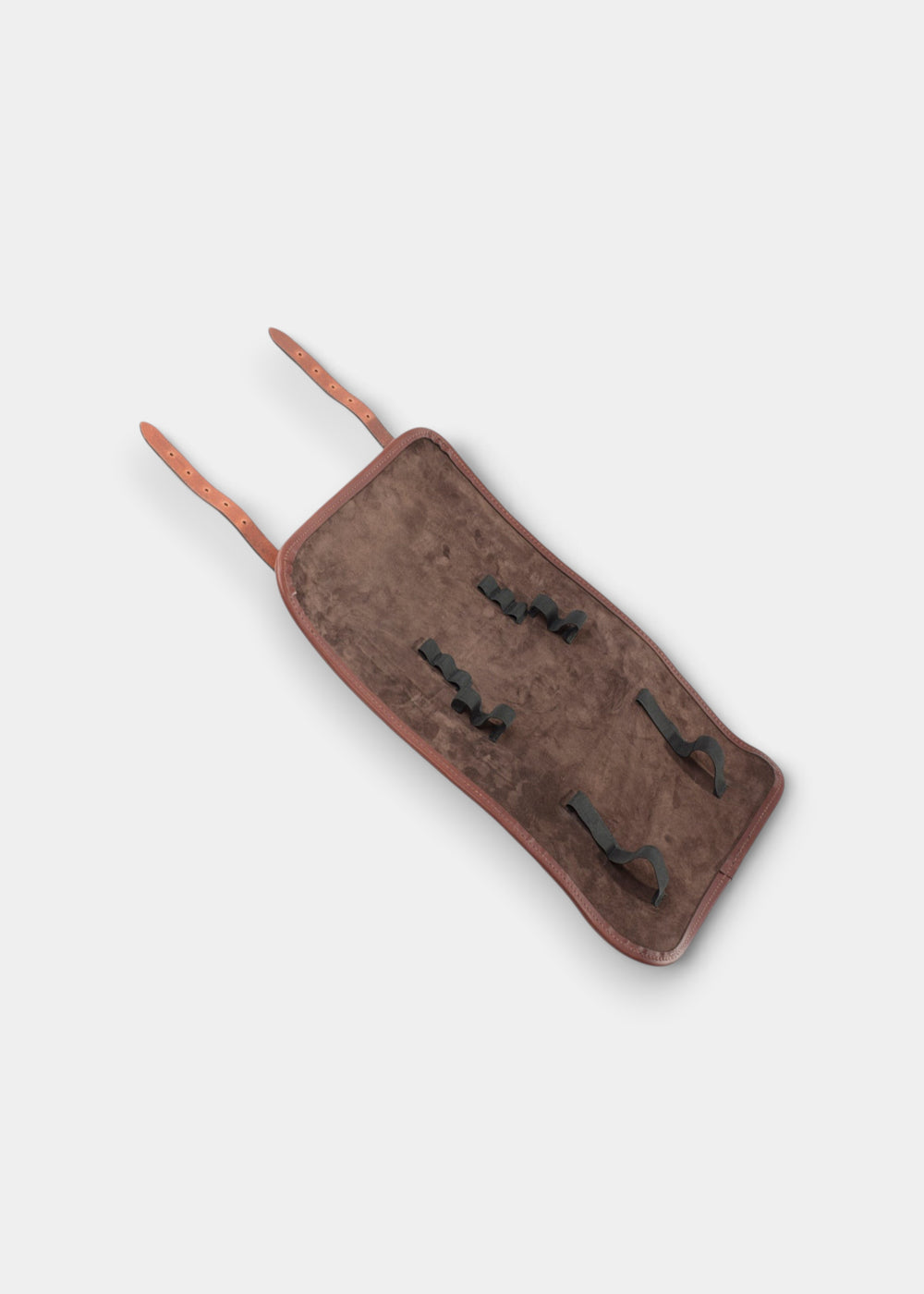 Alan Paine brown leather cleaning roll with heavy duty harness leather, antique brass fittings, and bound edges.