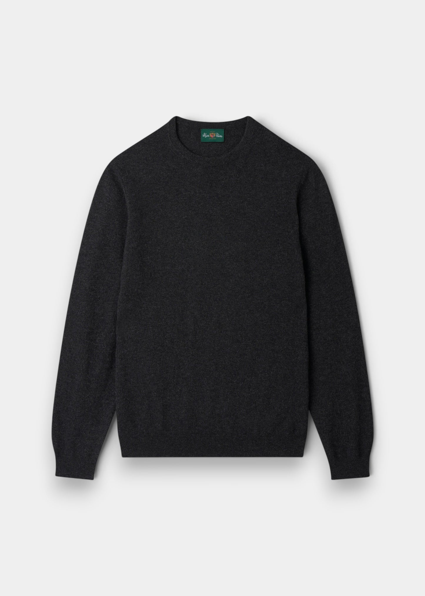 Alan Paine Melfort charcoal crew neck jumper in 100% cashmere with ribbed hem and cuffs in a regular fit.
