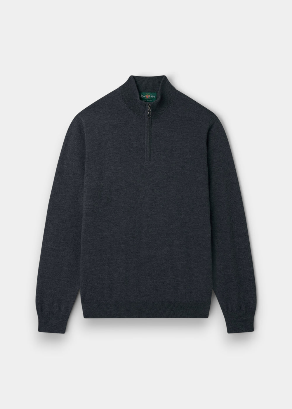 Barton Merino Wool Quarter Zip Jumper in charcoal, regular fit, with long sleeves on a light background.