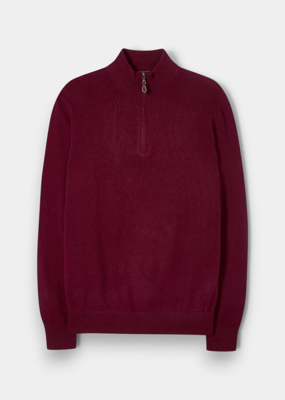 Cairns Geelong Wool Quarter Zip Jumper in Claret, regular fit, laid flat on a light gray background.