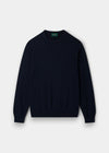 Alan Paine Melfort dark navy crew neck jumper in 100% cashmere with ribbed hem and cuffs in a regular fit.