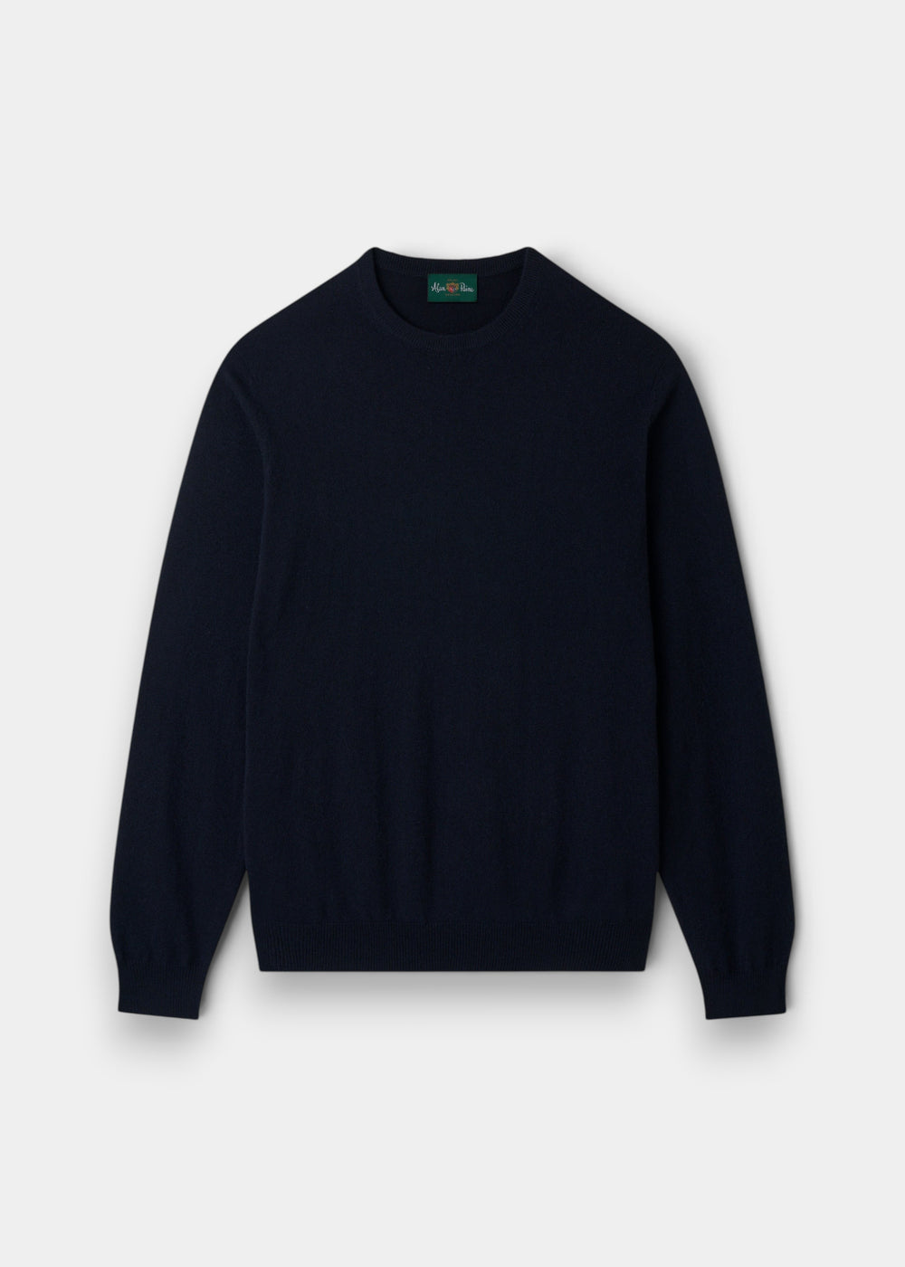 Alan Paine Melfort dark navy crew neck jumper in 100% cashmere with ribbed hem and cuffs in a regular fit.