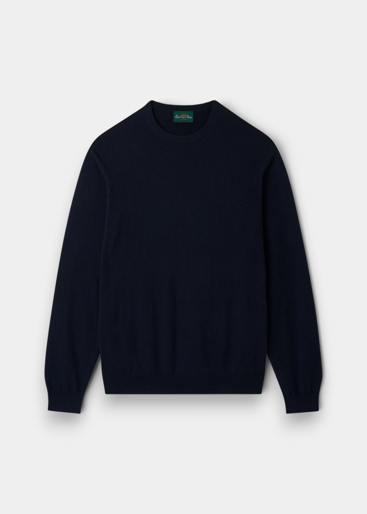 Alan Paine Melfort dark navy crew neck jumper in 100% cashmere with ribbed hem and cuffs in a regular fit.