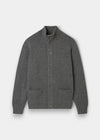 Landford Lambswool Buttoned Mock Neck Jumper in Grey Mix, regular fit, shown laid flat on a white background.