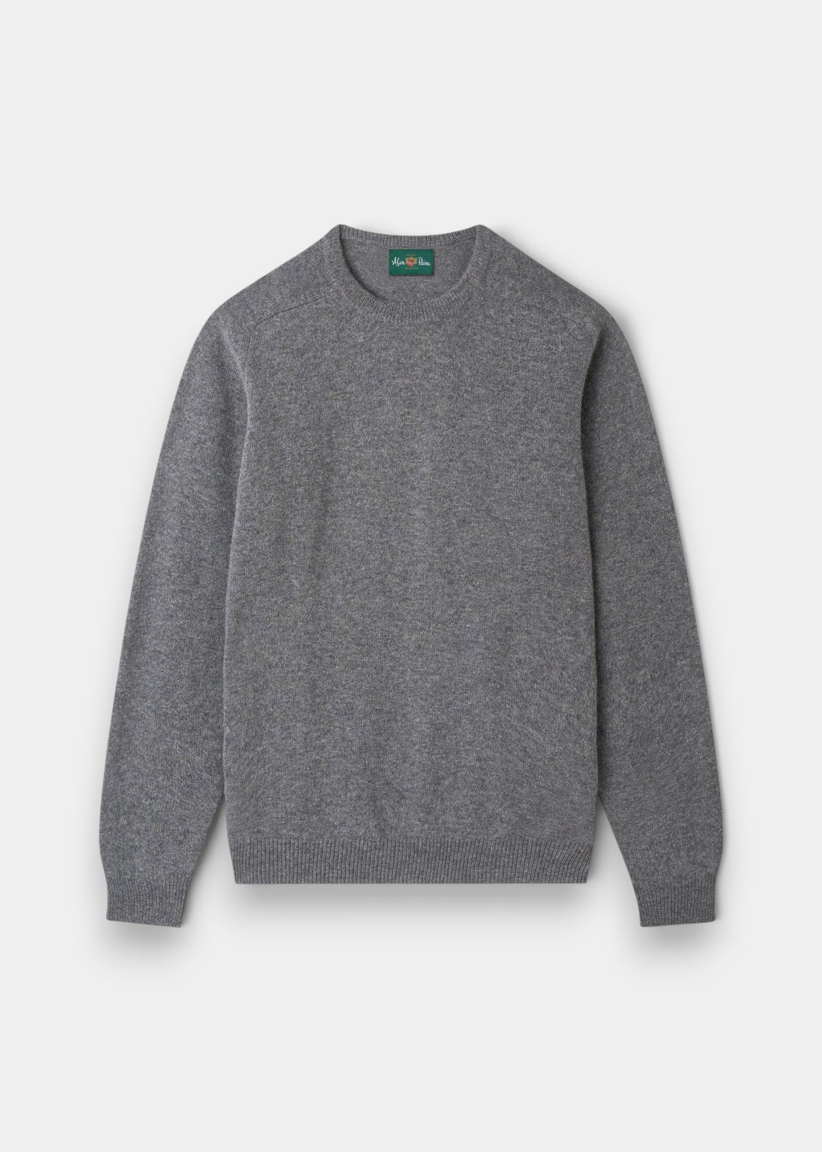 Alan Paine Lenzie men's crew neck jumper in grey mix lambswool with ribbed cuffs and hem in a regular fit.