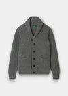 Alan Paine Usworth grey lambswool shawl collar cardigan with button front and ribbed knit texture