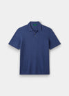 Alan Paine Portmellon indigo blue polo shirt in 100% cotton with a textured baby cable knit and button placket.
